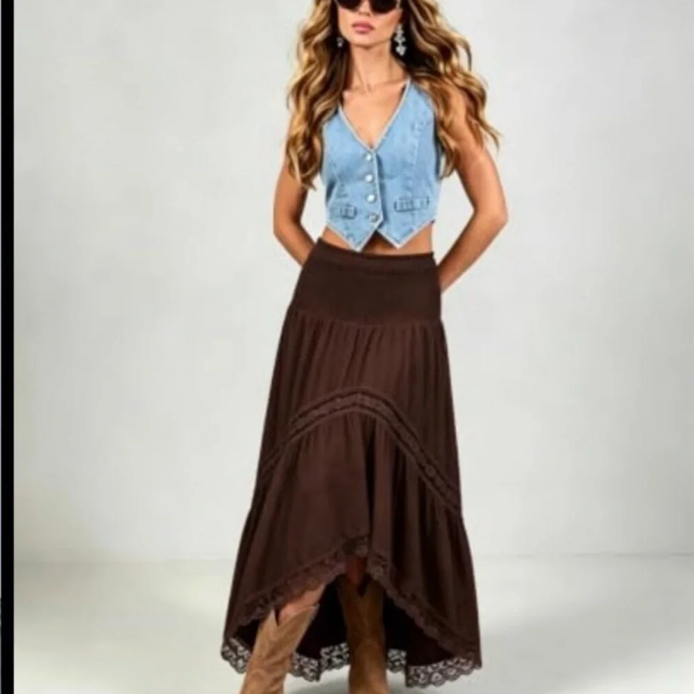 Women's Boho Maxi Skirt High Waist Smocked A-Line Flowy Long Skirt